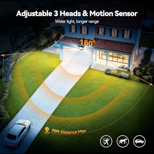TECKNET Flood Motion Sensor Outdoor Lights, 4200LM 150LEDS Lights Outdoor with 4 Modes, IP66 Waterproof, Ideal for Garage, Patio, Yard