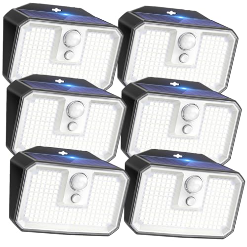 CLAONER 6-Pack Solar Motion Sensor Lights Outdoor, 168 LED Waterproof Security Light with 3 Modes, for Garden, Fence, Garage, Deck, Door Step