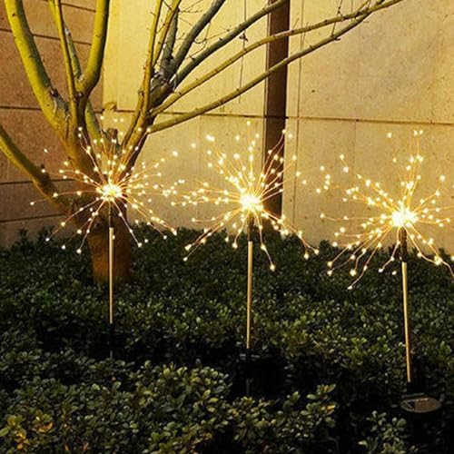 Hyuduo Solar Garden Firework Lights, 34.6 Inch, IP65 Waterproof, 8 Lighting Modes, ABS Material, Warm Light, Decorative Outdoor Stakes for Yard, Wedding, Patio