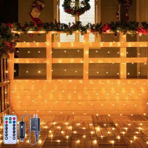 Ollny Net Lights 210LED 10x7ft, Green Wire Christmas Outdoor Mesh Light
