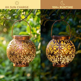 JOIEDOMI 2 Pack Outdoor Solar Hanging Lantern Lights, Waterproof Tabletop with Handle, LED Moroccan Lanterns, Metal Decorative Garden Solar Lights Spring for Patio, Lawn, Porch, Backyard