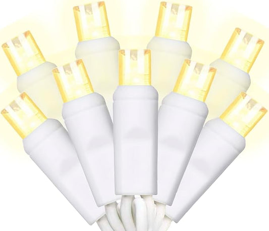 100 Counts LED Christmas Lights Outdoor - 50FT Warm White LED Christmas Lights Commercial Grade Outdoor Waterproof, White Wire Mini Plug in, 5mm Wide Angle Indoor for Xmas, Tree, UL Certified