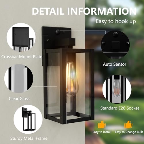 Motion Sensor Dawn to Dusk Outdoor Sensor Light Fixture Waterproof Porch Lights Anti-Rust Exterior Wall Mount Light Outdoor Wall Lantern for Patio Front Door Garage - 2 Pack
