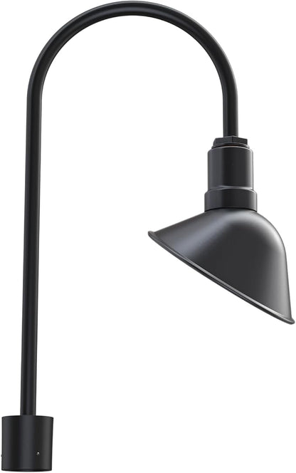 Steel Lighting Co. Venice Light | Outdoor Pole Top Mounted | 9 inch Dome | Upslope Gooseneck with Slip Fitter for 2-3/8" Standard Poles | Made in America | Matte Black Exterior/White Interior