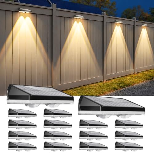 Solar Fence Lights Outdoor,3000/4500/6000K/RGB 13 Mode 16PACK Fence Lights Solar Powered High Brightness LED Lens IP65 Waterproof Solar Wall Light for Outside/Patio/Step/Backyard/Railing Pool/Deck