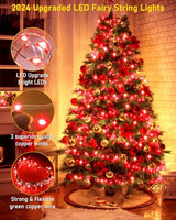 KNONEW 203FT 600LED Green Wire Outdoor Fairy Lights Plug in Red Xmas Decor