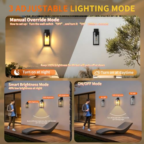 15 Inch Motion Sensor Dawn to Dusk Outdoor Sensor Light Fixture Waterproof Porch Lights Anti-Rust Exterior Wall Mount Light Outdoor Wall Lantern for Patio Front Door Garage