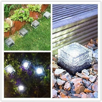 Solar Ice Cube Lights - Solar Brick Light LED Landscape Light Crystal Brick Light Outdoor Path Lights Waterproof for Outdoor Garden Patio Yard Lawn Pool Decoration (White, 2pcs)