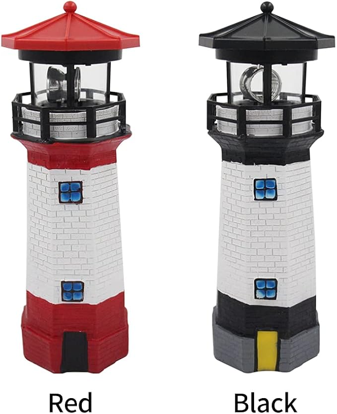 Solar Lighthouse Outdoor Solar Rotating LED Lighthouse Light Waterproof Lighthouse Statue Decorative LED Rotating Lamp for Garden Landscape Outside Yard(Red)