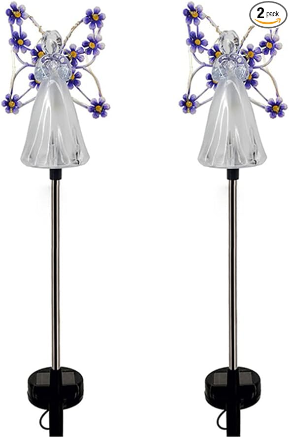 Hyuduo 2 Pack Angel Solar Lights LED Outdoor Garden Decoration for Yard Lawn Pathway Grave Cemetery Christmas Decor Thanksgiving Memorial Gift