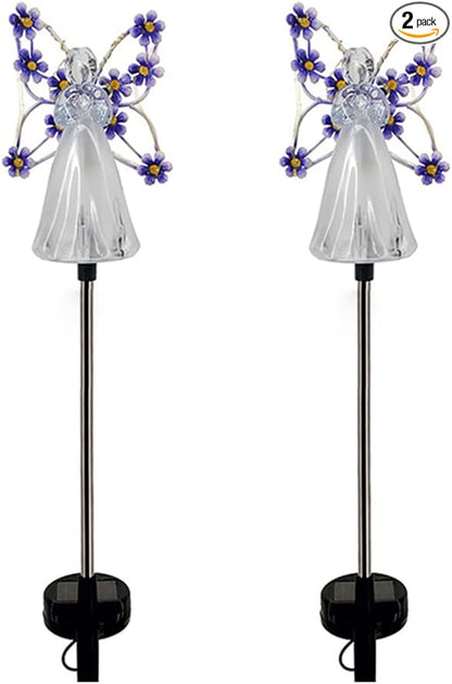 Hyuduo 2 Pack Angel Solar Lights LED Outdoor Garden Decoration for Yard Lawn Pathway Grave Cemetery Christmas Decor Thanksgiving Memorial Gift