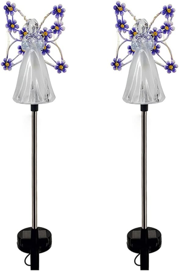 YWBL-WH 2PCS Angel Solar Lights LED Solar Garden Stake Lights Outdoor Garden Angel Decoration ()
