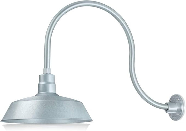 14in. Galvanized Finish Outdoor Gooseneck Barn Light Fixture with 24in. Long Extension Arm - Wall Sconce Farmhouse | Lumora
