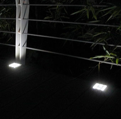 Solar Ground Lights 8 LED Disk Light Solar Powered Outdoor in-Ground Lights for Outdoor Garden Lawn Yard Walkway Pool Patio Deck Pathway,4 Pack,White,Square/Rectangle Shape,Silver Finish
