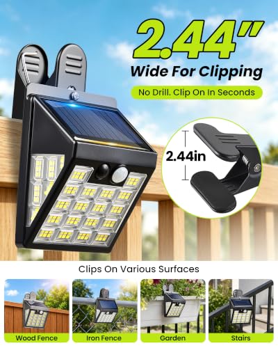 160LEDs Clip on Solar Lights Outdoor, Motion Sensor Solar Lights, Solar Fence Lights Outdoor, IP65 Waterproof Solar Wall Lights for Deck Yard Garden Camping (6Pack