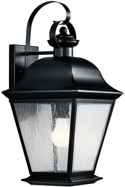 Kichler Mount Vernon 1-Light Outdoor Wall Light in Black, Clear Seeded Glass for Traditional Exterior Style, (9.5" W x 19.5" H x 10.25" D), 9709BK