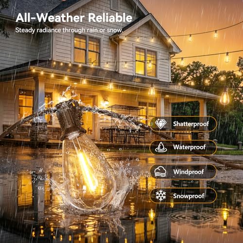 150FT Outdoor String Lights with Remote, Waterproof Patio Lights with 55+2 Shatterproof LED Bulbs,Dimmable Hanging Decor for Backyard Garden Porch Bistro, Timer & 3 Modes,2700K Warm White