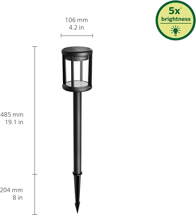 Philips LED Reina Outdoor Solar Pathlight, 1-Pack, Long-Lasting Solar Powered LED Light, Bright White Light, 3000K, 50 Lumens, Ground Spot, IP44, Black
