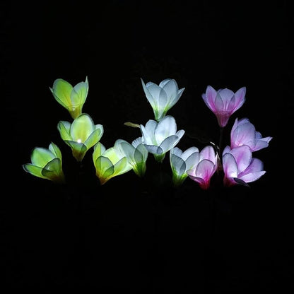 Solar Garden Lights Solar Light Outdoor, Magnolia Flower Lamp Stick Lamp 4 Forks Garden Ground Lamp for Home (Pink Magnolia White Light) (Color : Yellow)