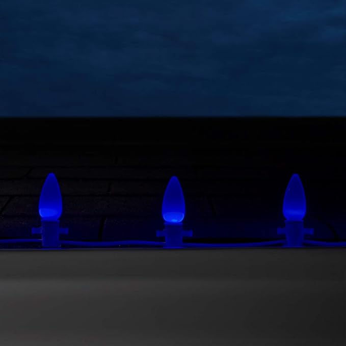 C9 OptiCore LED Commercial Outdoor Christmas Lights – Heavy Duty Christmas String Lights; Wedding Christmas Lights; White Wire (25 Lights, 25 Ft, Blue Smooth/Opaque)