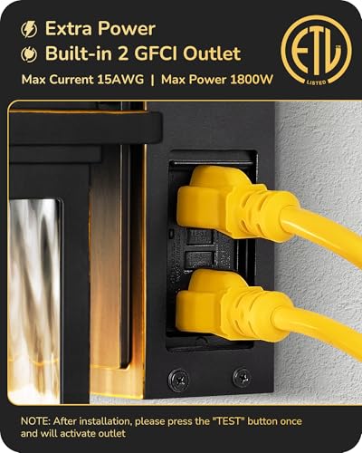 EDISHINE Outdoor Wall Lights with GFCI Outlet, Motion Sensor Dusk to Dawn