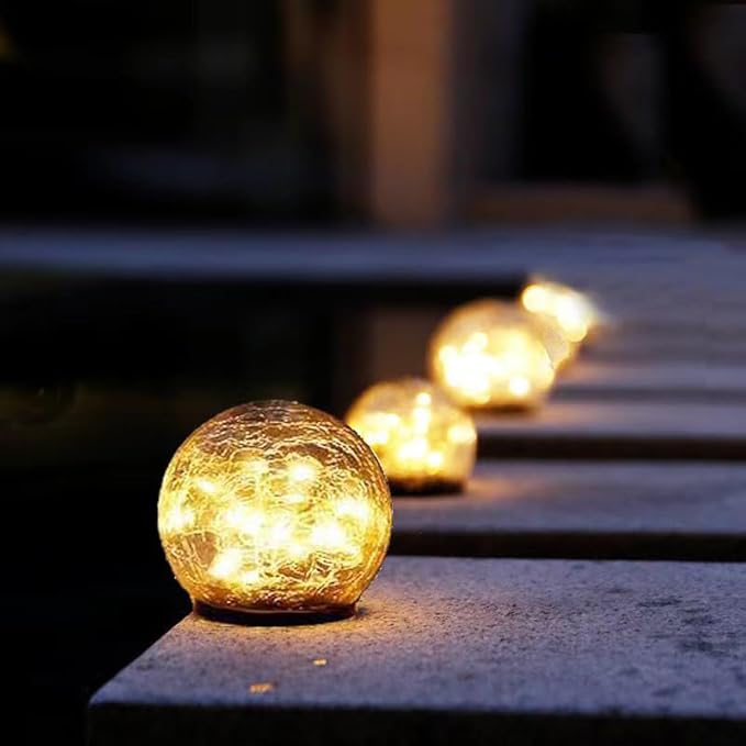 Solar Ball LED Lights Crackle Glass Globe Garden Stake Lamp Yard Art Decor for Yard Pathway Patio Lawn Decoration (Warm White)