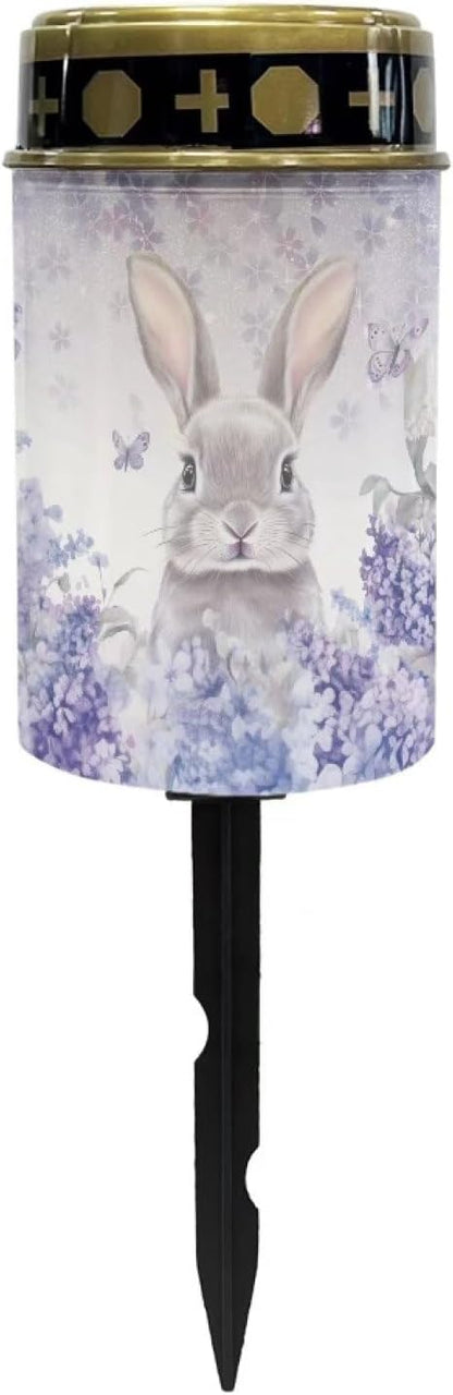 Rabbit Floral Solar Cemetery Grave Decorations, Waterproof Memorial Cemetery Decorations Lights for Birthday Mother Day Fathery Day Memorial Day Christmas