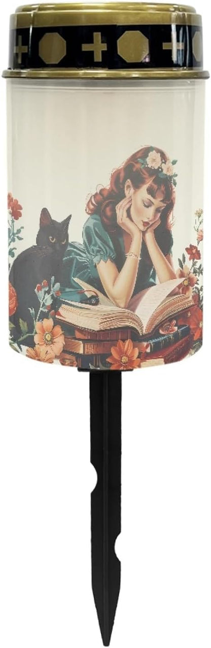 Beautiful Girls Solar Garden Lights Outdoor Flameless Floral Pathway Lights LED Solar Lantern Landscape Decorative Lighting for Yard Patio Solar Stake Lights Spotlight Warm White Lantern