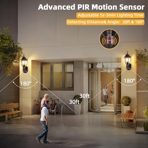 Lamomo Motion Sensor Outdoor Wall Lights, 2 Pack Porch Lamp, Black & Bronze