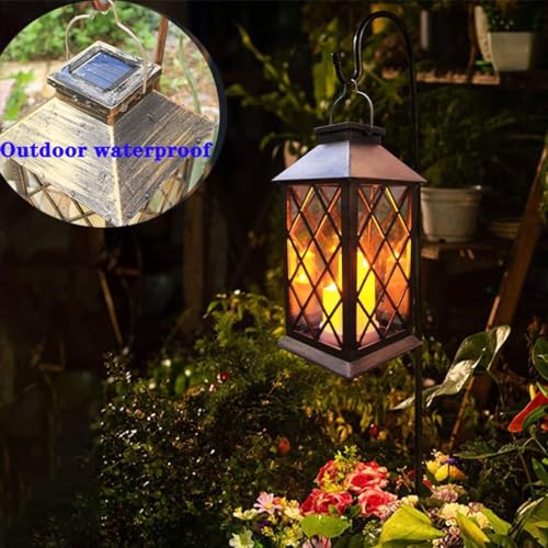Solar Outdoor Lantern, Garden Hanging Waterproof Lanterns, 3 LED Flickering Flameless Candle, PVC, for Garden Decor Gifts (2 Pack)