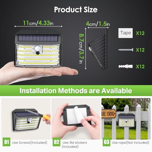[12 Packs] Solar Motion Lights Outdoor, Ultra Bright Solar Fence Lights with Motion Sensor, IP65 Waterproof Security Light 3 Modes, 270° Lighting Angle, Wall Lights for Deck Patio Fence Garage Door