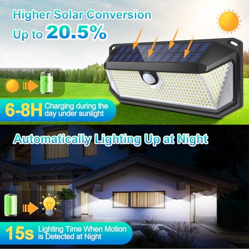 Solar Outdoor Lights, 4000LM 388 LEDs Motion Sensor Outdoor Light, IP65 Waterproof Solar Powered Outside Lights with 270° Wide Angle & 3 Modes, Exterior Flood Security Lights for Patio Garage, 6-Pack