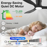 52” Smart Low Profile Ceiling Fans with Light Remote,Flush Mount,Black,Wood