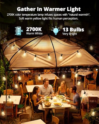 VIPAR Outdoor String Lights, 30FT LED Patio Lights Waterproof 14 ST38 Bulbs
