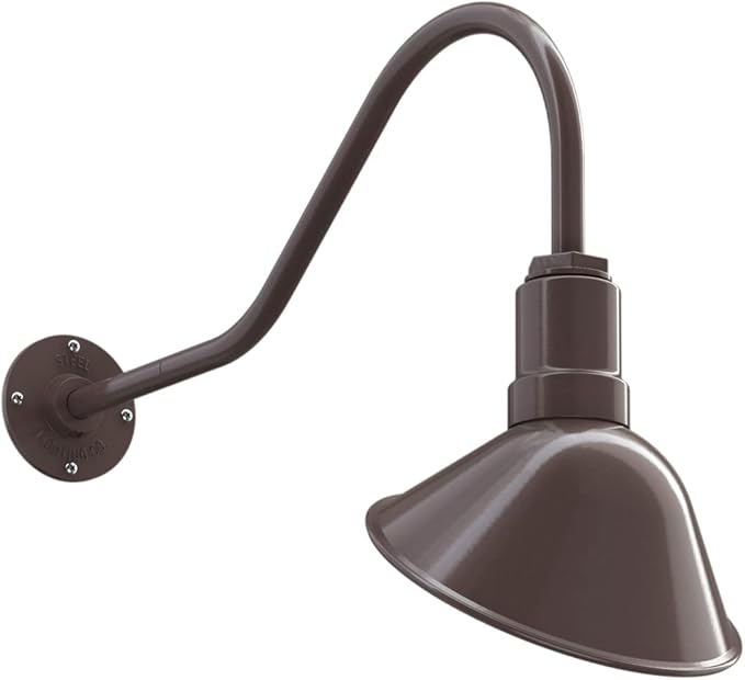 Steel Lighting Co. Venice Store Sign Light | for Outdoor Restaurant Accent Wall | 9 inch Dome | 23 inch Gooseneck | Made in America | Dark Bronze Exterior/White Interior