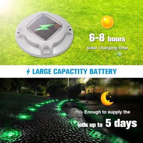 VOLISUN Solar Driveway Lights Dock Marine Lights 12 Pack,2 Colors in 1,Outdoor LED Deck Lights,Solar Powered Waterproof Warning Step Lights for Driveway Sidewalk Pathway (Red/Green)