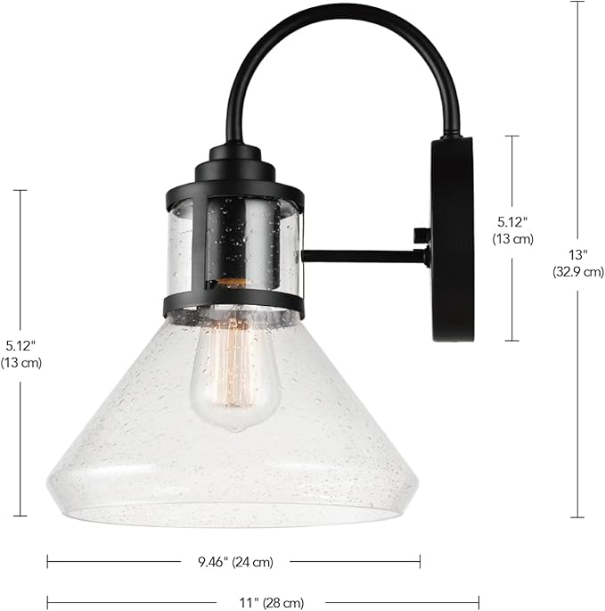 GLOBE Electric 44661 Torrent 1-Light Outdoor Wall Sconce, Black, Seeded Glass Shade, 60W Vintage Edison | Lumora