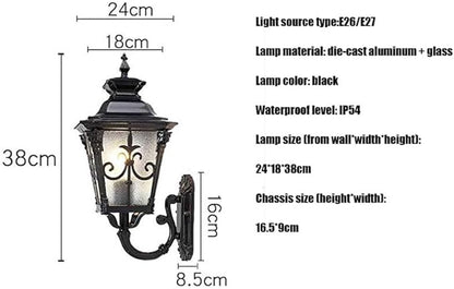 European Outdoor Courtyard Exterior Wall Light,Ip54 Waterproof S Lantern Lamp,Retro Villa Garden Gate Aisle Sconce,E26 Balcony Alumiexpression Artistique M Corridor Porch