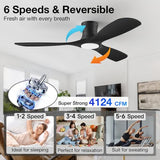 52” Smart Low Profile Ceiling Fans with Light Remote,Flush Mount,Black,Wood