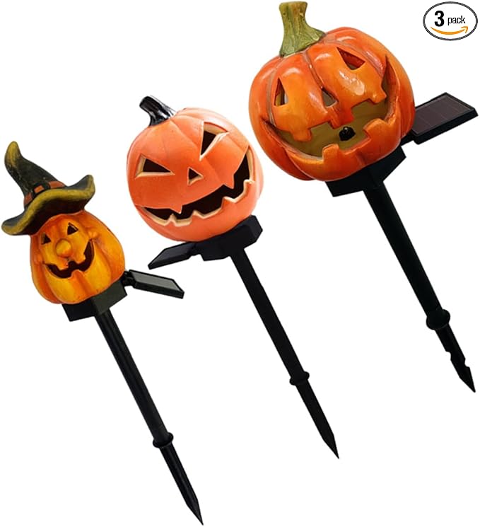 TOYANDONA Solar Pumpkin Lantern Outdoor Garden Stake Light Solar Pathway Lighting Halloween Landscape Decor Weather Resistant