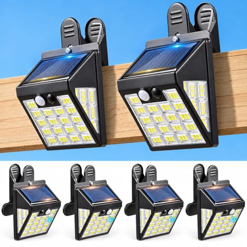 160LEDs Clip on Solar Lights Outdoor, Motion Sensor Outdoor Lights, Clip on Solar Fence Lights Outdoor, IP65 Waterproof Solar Lights for Deck Yard Garden Camping (4 Pack)