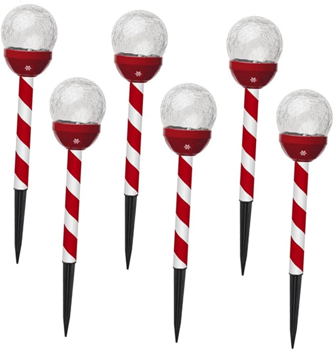 Solar Panel Lights for Christmas 6 Pack Cracked Glass Led Lights Garden Pathway Decorations