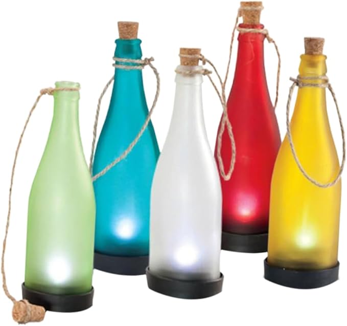 5 Pcs Solar Bottle Lights Led Plastic Waterproof Outdoor Garden Yard Patio Pathway Lights for Christmas Halloween Weddings Random