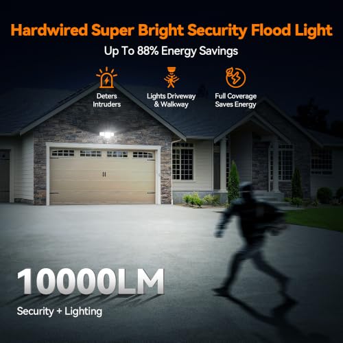 85W 10000LM Motion Sensor Outdoor Lights, 4-Head Super Bright LED Security Light, 5000K Daylight, IP65 Waterproof Hardwired Motion Detector Flood Lights Outdoor for Garage, Yard (Brown)