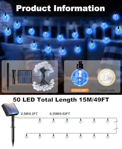btfarm 2 Pack Solar String Lights Outdoor, Total 98FT 100 LED Crystal Globe