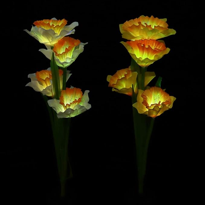 Garosa 2pcs Outdoor Solar Lights Solar Garden Lights with Daffodil Flowers Solar Flower Garden Stake Lights Yard Decoration for Garden Patio Courtyard Pathway
