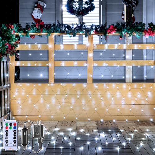 Ollny Net Lights 210LED 10x7ft, Green Wire Christmas Outdoor Mesh Light