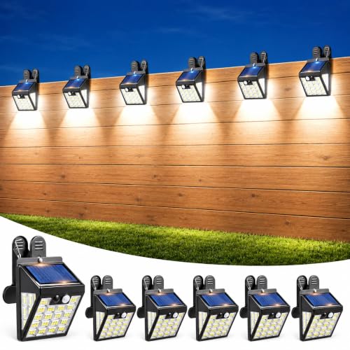 160LEDs Clip on Solar Lights Outdoor, Motion Sensor Solar Lights, Solar Fence Lights Outdoor, IP65 Waterproof Solar Wall Lights for Deck Yard Garden Camping (6Pack