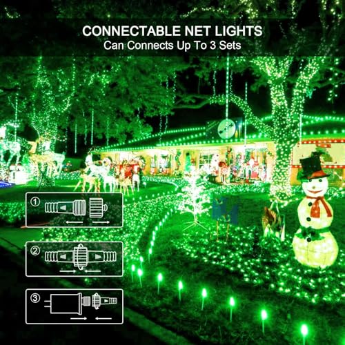 JMEXSUSS Green Christmas Net Lights Outdoor, 360 LED, 12ft x 5ft, Plug in