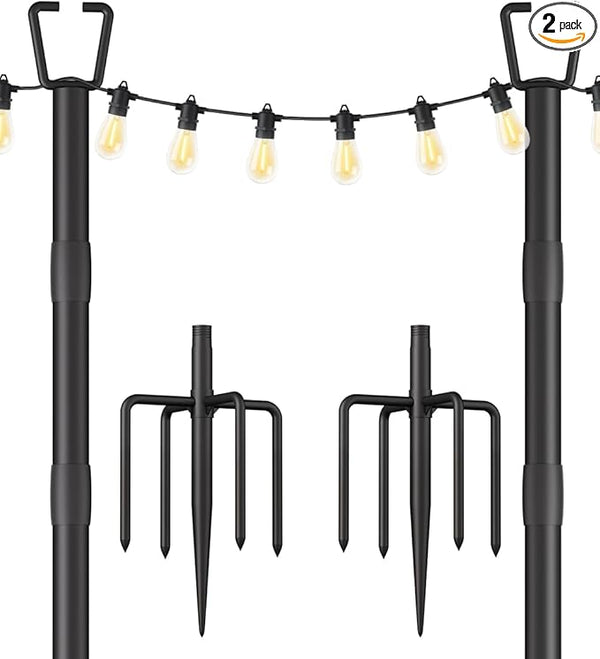 2 Pack 10FT String Light Poles for Outdoor Decor, Sturdy Light Pole with Fork, Adjustable Metal Posts for Outside | Lumora